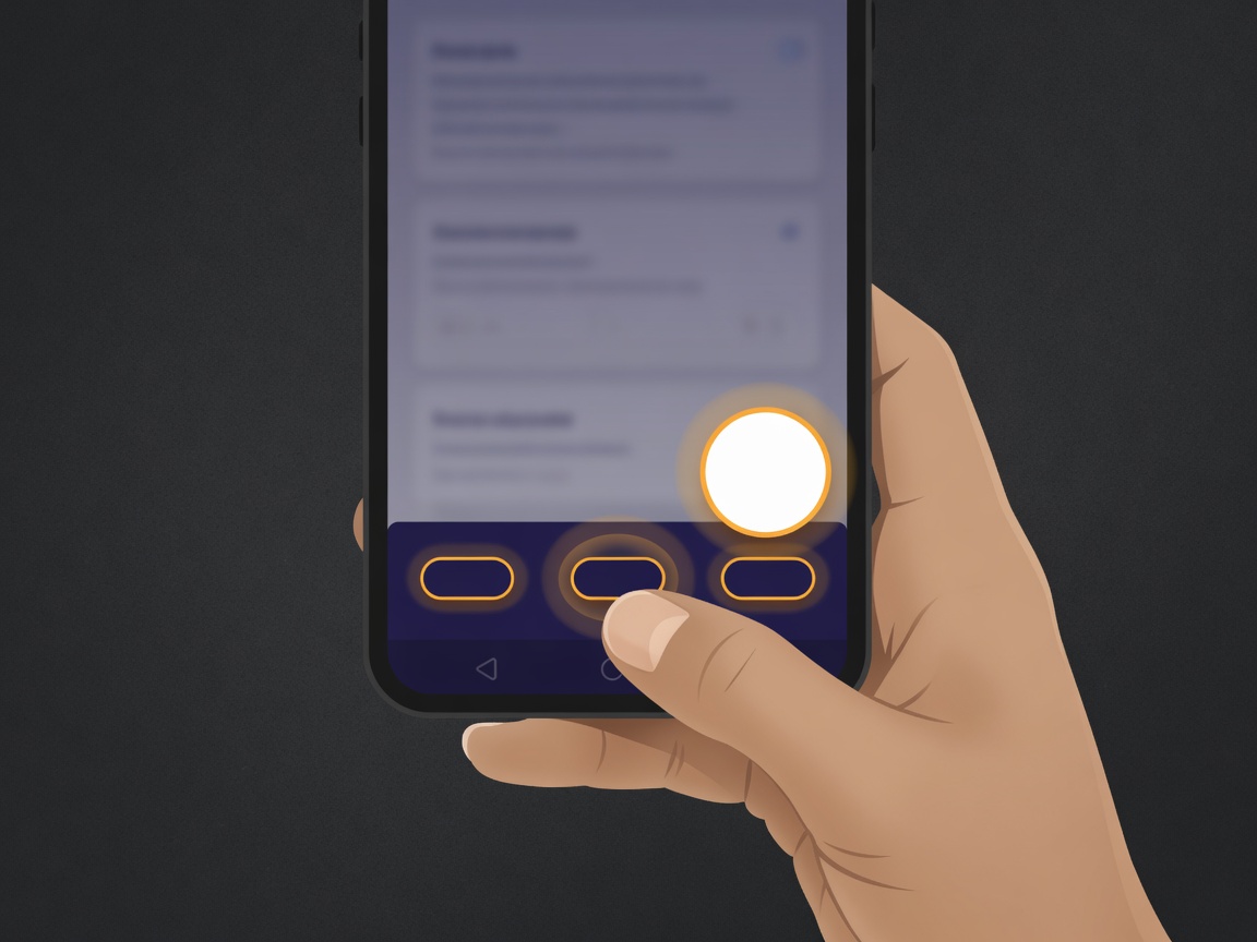 Hand holding a phone with thumb reaching bottom navigation and a floating action button