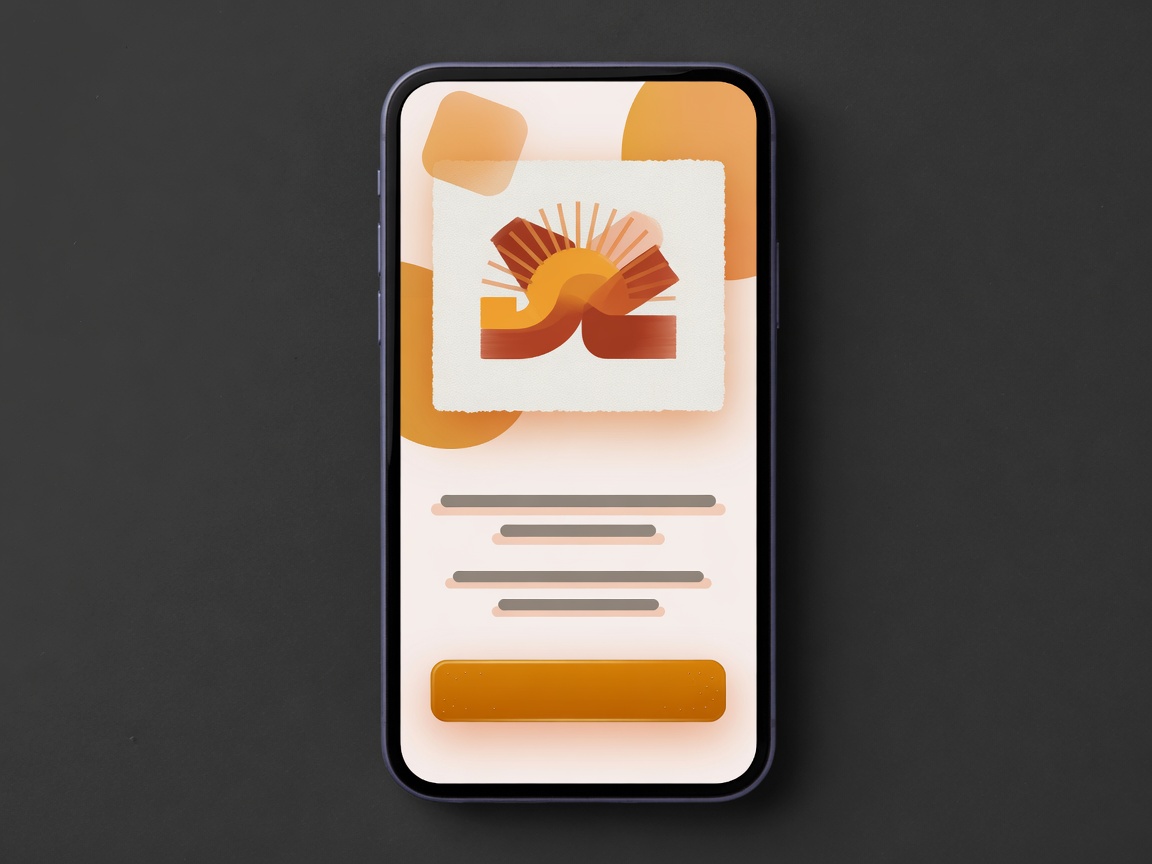 Simple first screen with abstract hero art, short text blocks, and one large amber call to action