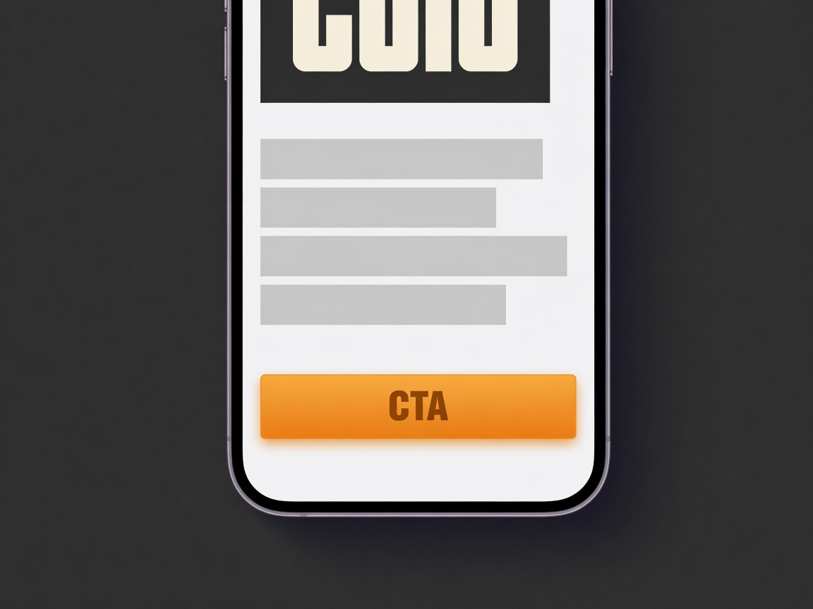 Phone screen with a large headline, supporting text blocks, and one obvious orange CTA button