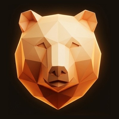 Low-poly geometric bear head in warm sunset colors