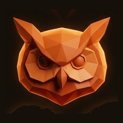 Low-poly geometric owl head in warm sunset colors
