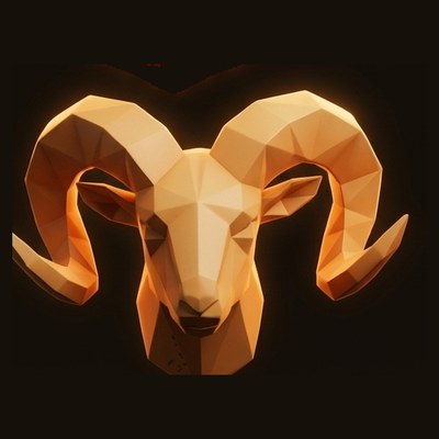 Low-poly geometric ram head in warm sunset colors